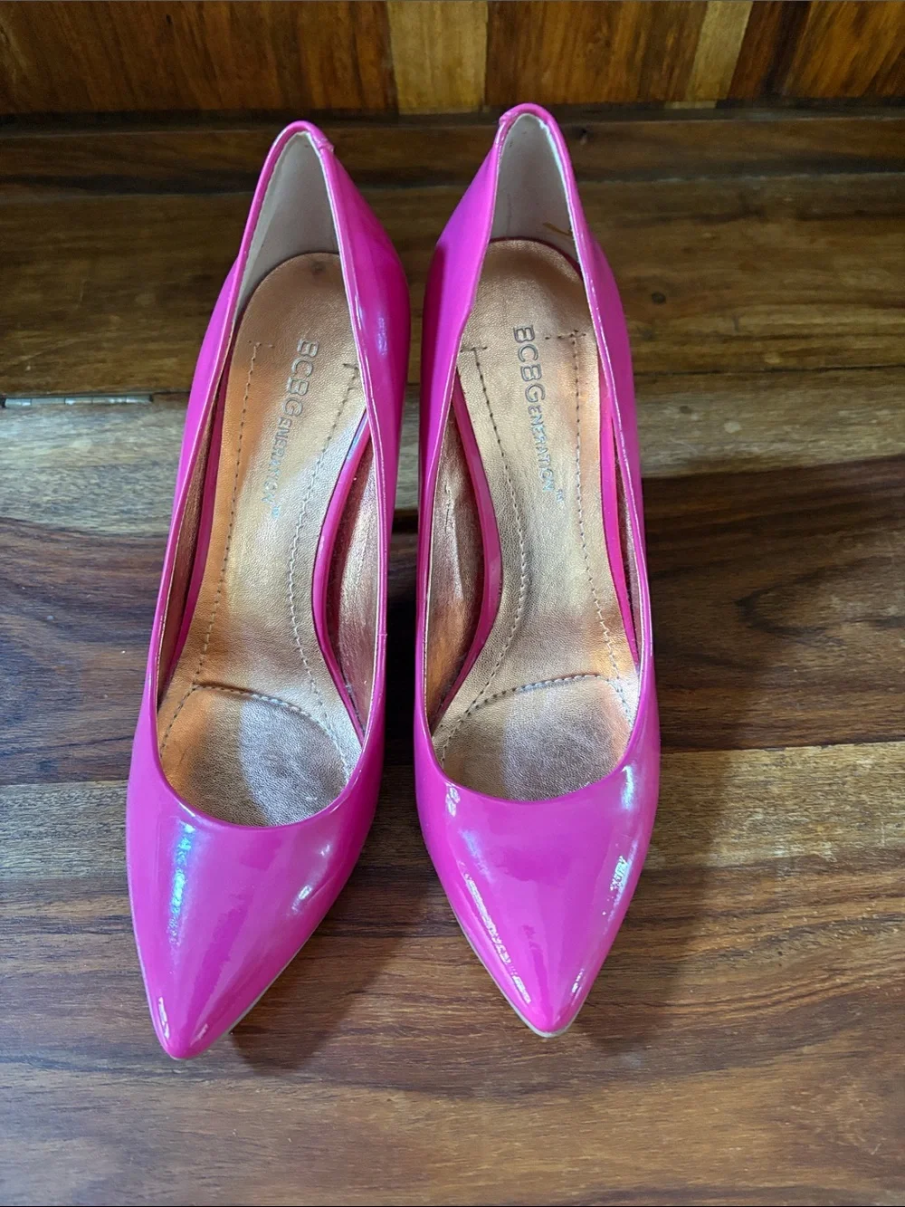 BCBGMaxAzria Hot Pink Patent Pointed-Toe Pumps size 6 1/2